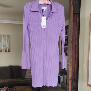 Milly Lavender Ribbed Long Sleeve Dress